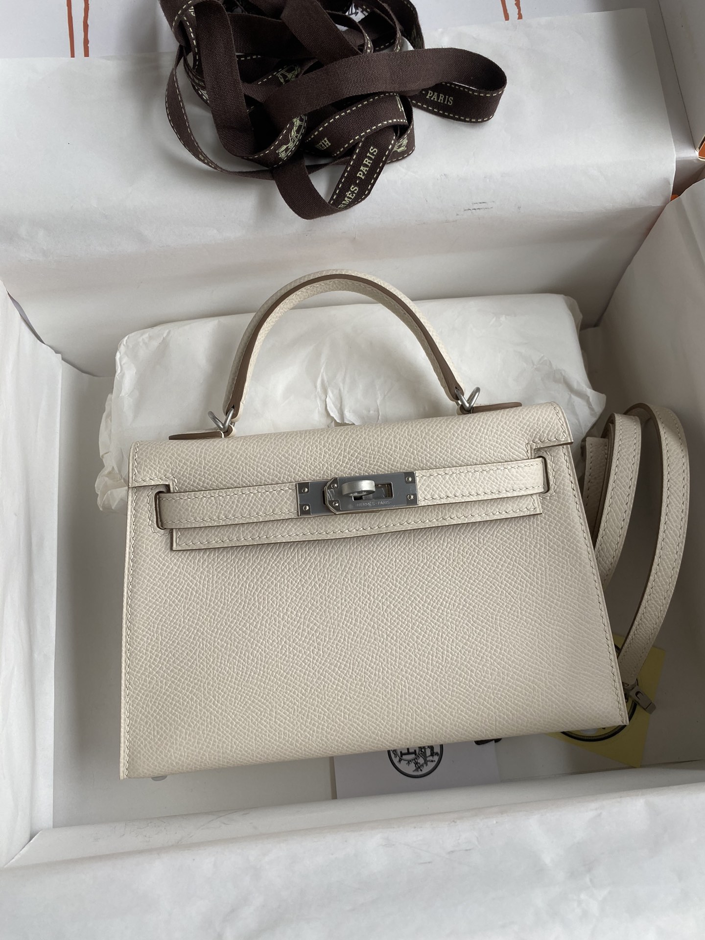 Hermes Kelly Mini II Bag 19CM In White Epsom Leather